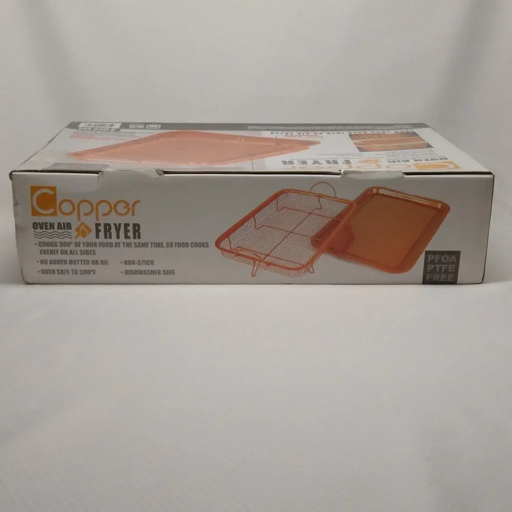 Copper Oven Air Fryer Crisper Basket Tray 2 Piece Set Non Stick New Box
